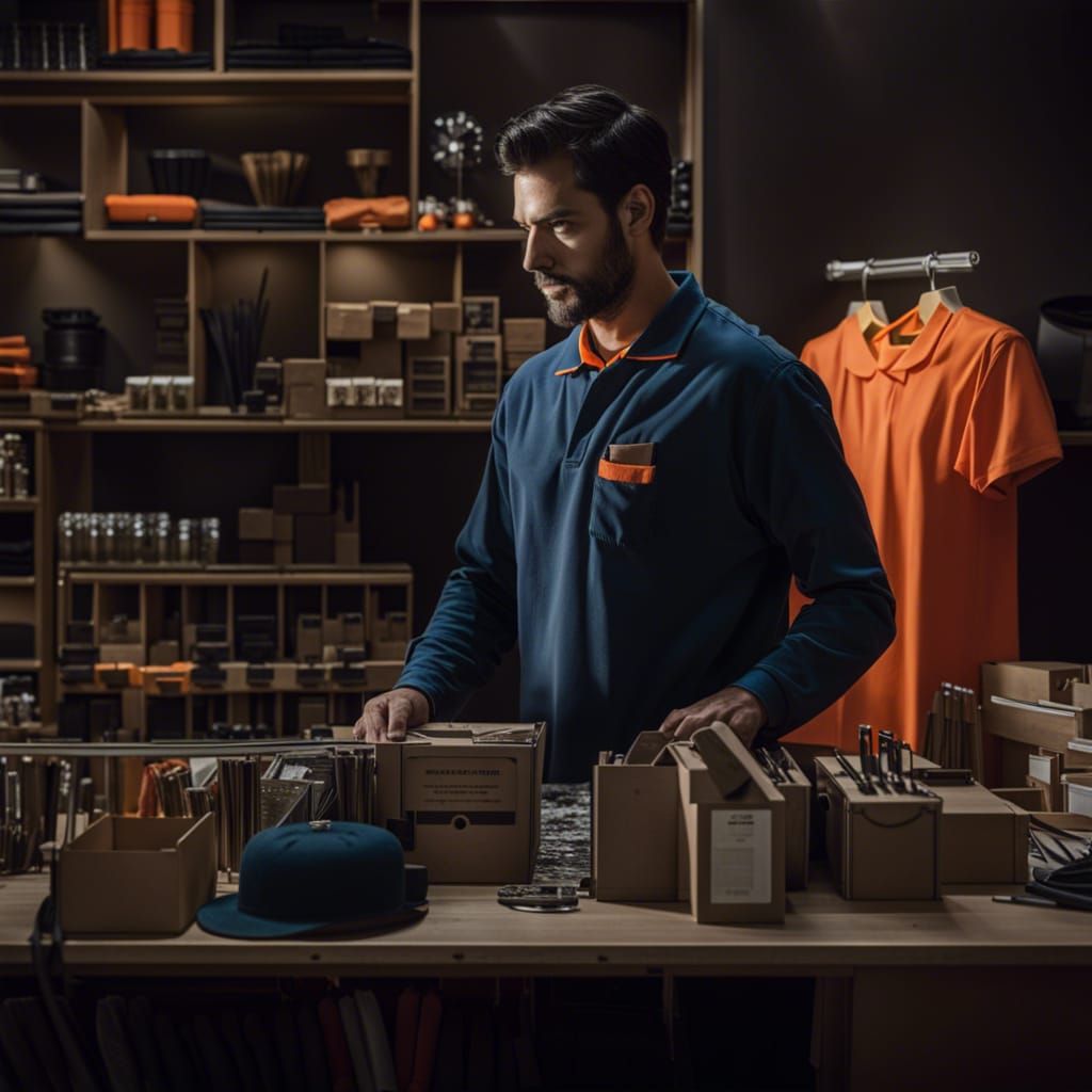 Man in Blue T-Shirt Working in Shop