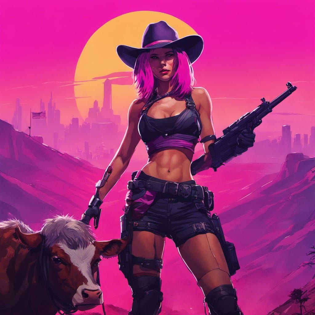 Cyberpunk Cowgirl Portrait on Hilltop