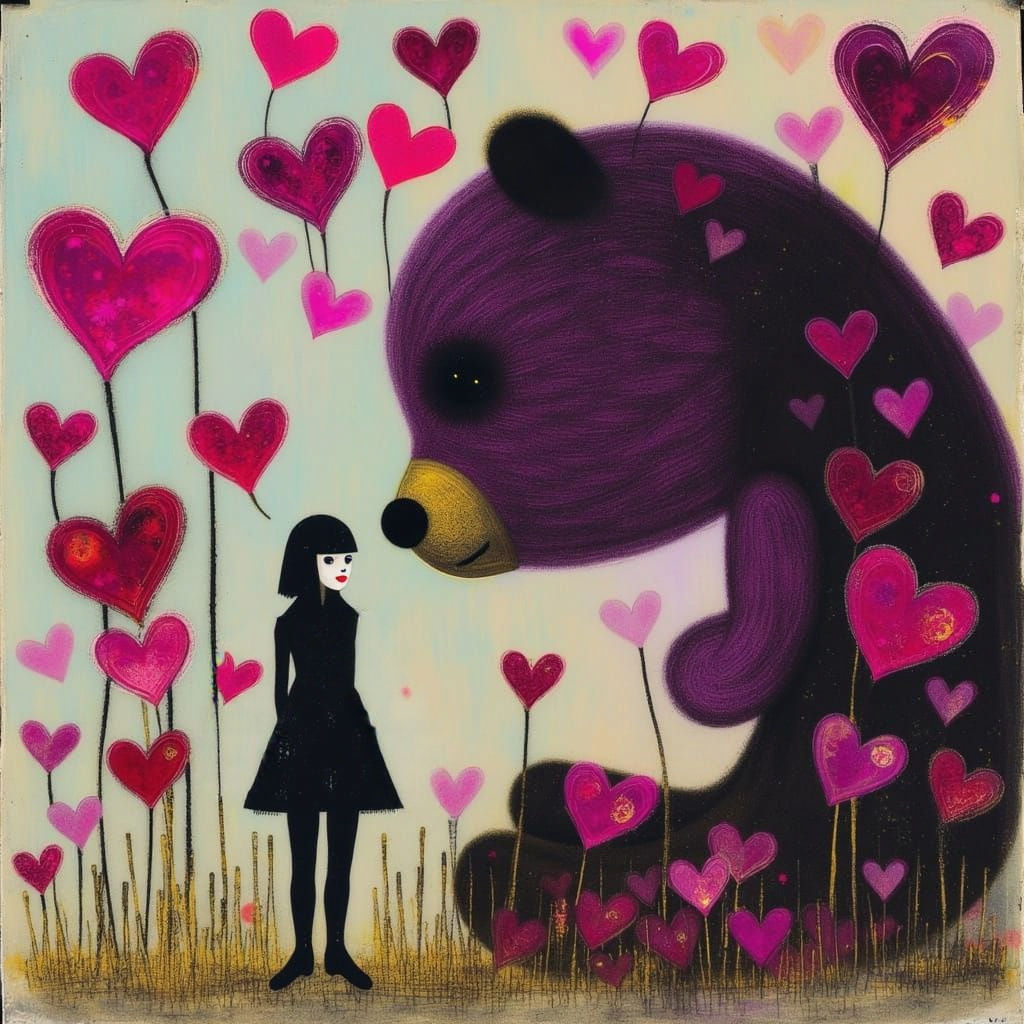 Giant Teddy Bear Observes Melancholy Woman Recalling Childho...