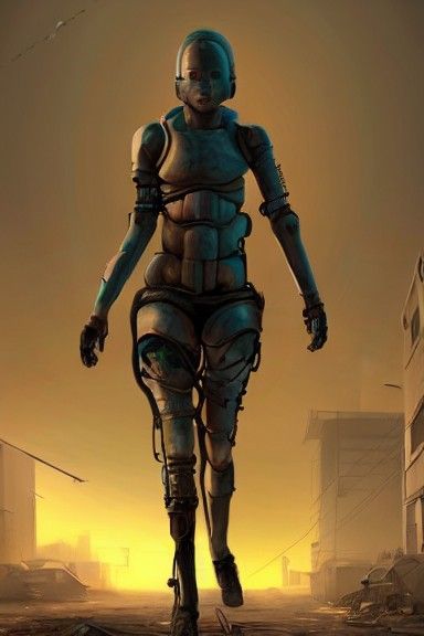 Android in Dystopian Wasteland: Detailed Matte Painting