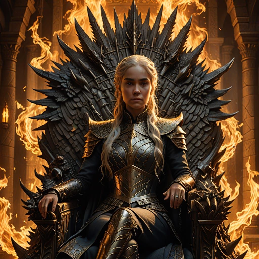 Epic Fantasy: Figure on Iron Throne with Dragons