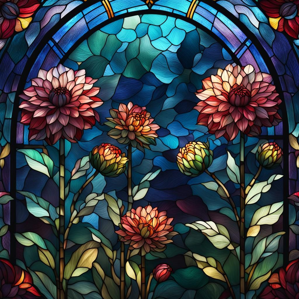 Stained Glass Dahlias in Detailed Matte Painting