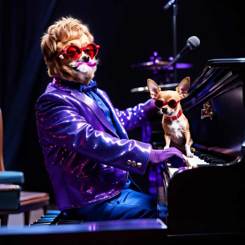 Chihuahuas Dressed as Elton John Play Piano