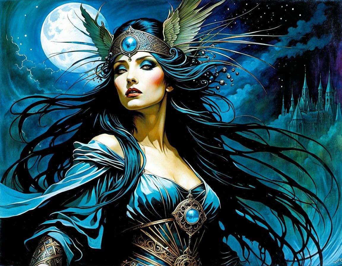 Distressed Sorceress in Aethercore Fantasy Style