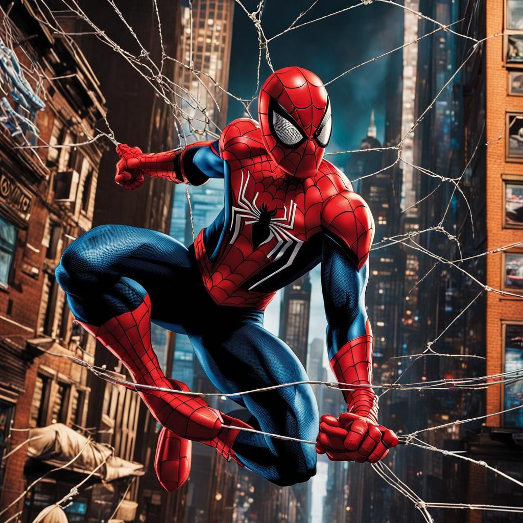 Spider-Man Action Figure Web-Slinging Through City