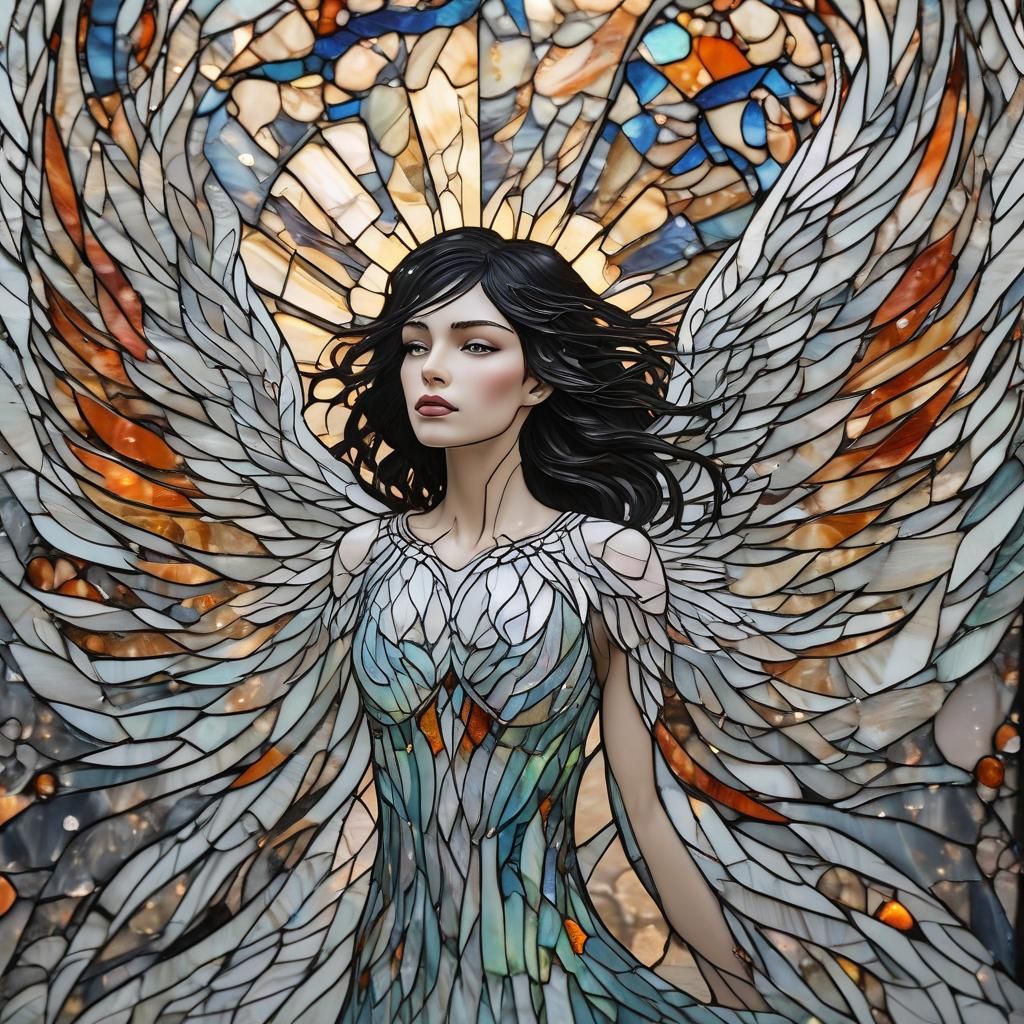 Stained Glass Phoenix Woman in Snow