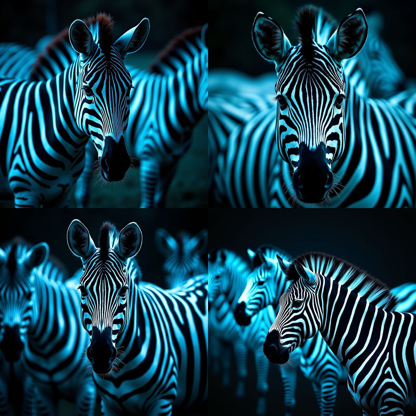 Zebras Illuminated: A Futuristic Cinematic Still