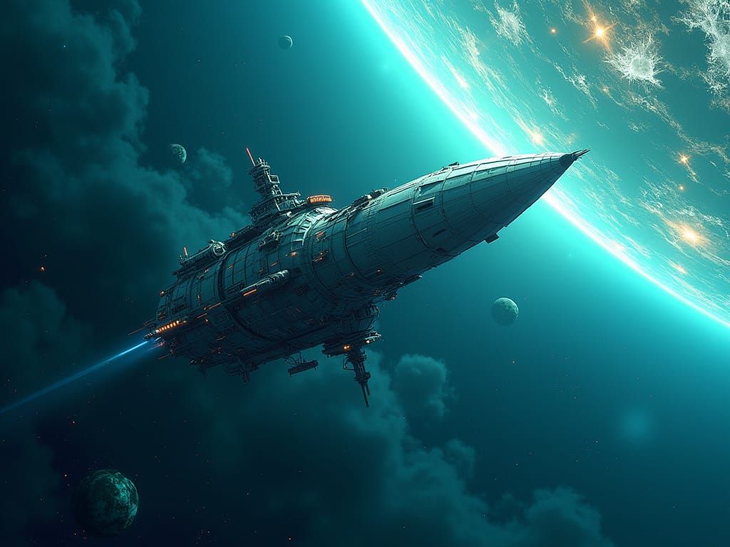 Surreal Futuristic Space Station in Dreamlike Anime Style