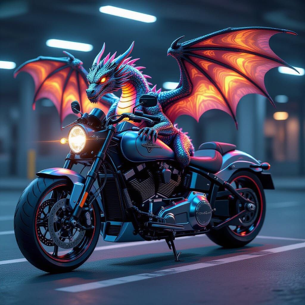 Dragon Motorcycle: Hyperrealistic Airbrush Art