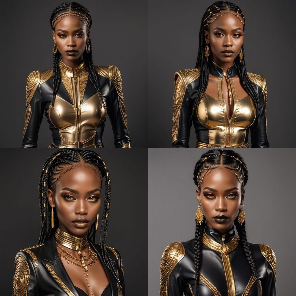Elegant Ebony Goddess in Metallic Gold Attire