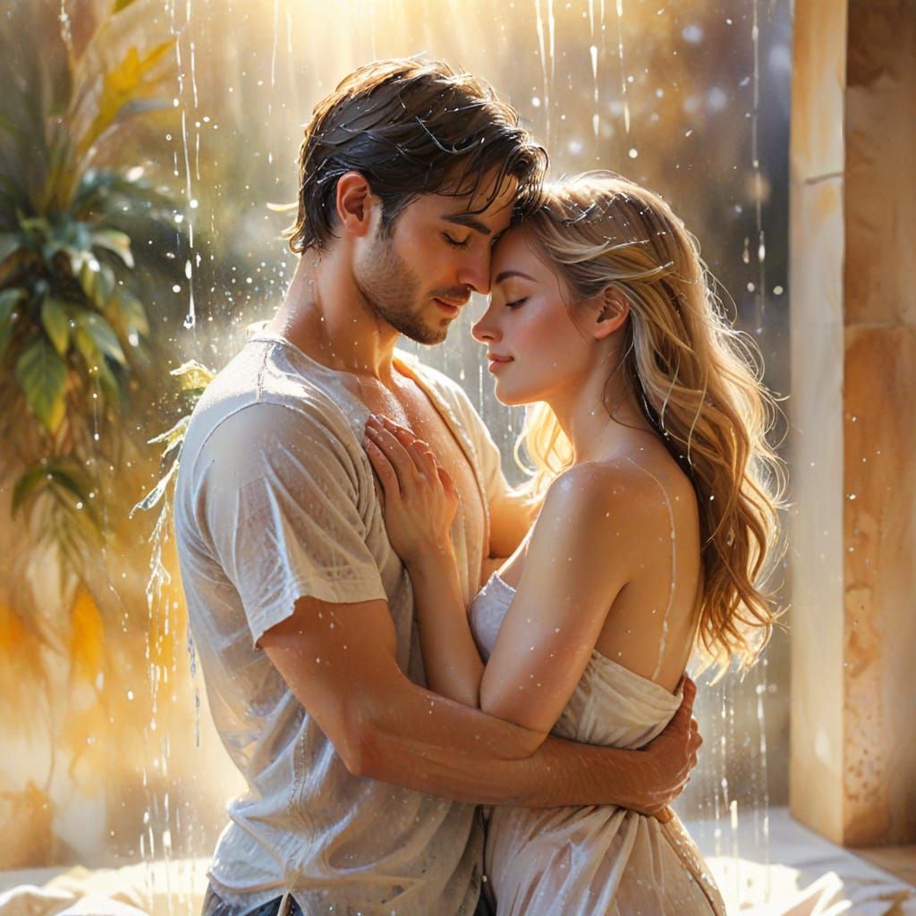 Softly Embracing Couple in a Warm, Golden Light