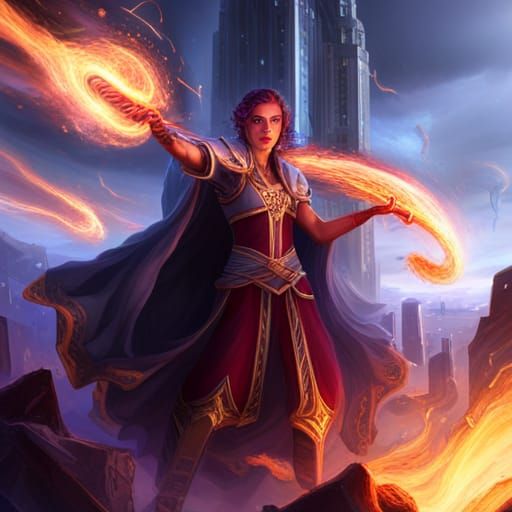 Mage Conjuring Flamestorm, Dark Fantasy Concept Art