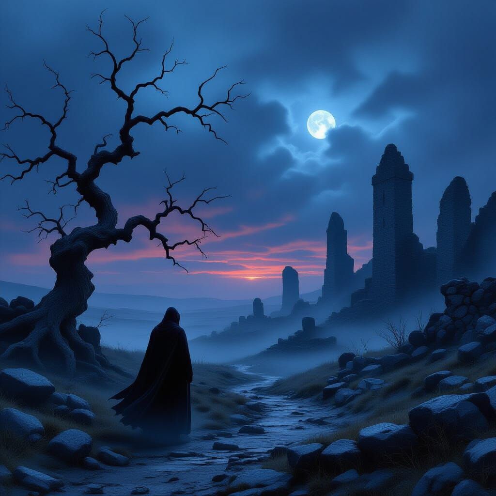 Dark Fantasy Figure on Windswept Moor