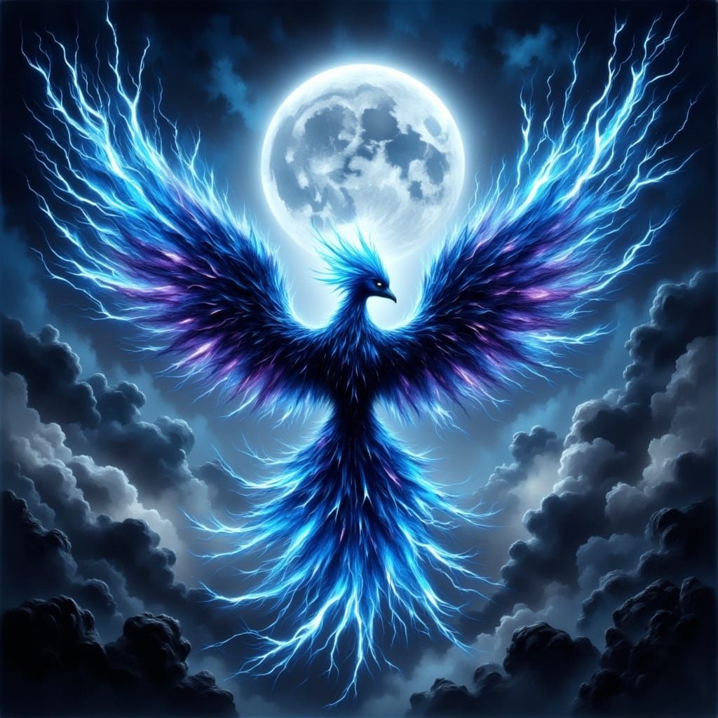 Majestic Lightning Phoenix Soars Through Dusk Sky