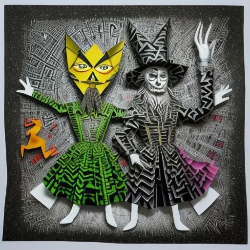 Origami Wizard of Oz in Basquiat, Dali, Haring Styles