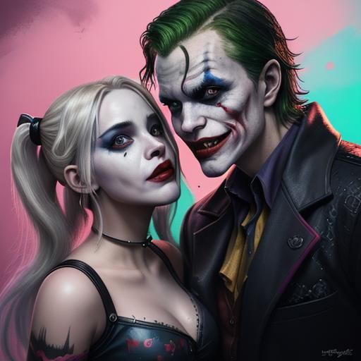 Harley Quinn and Joker in Hyperrealistic Splash Art