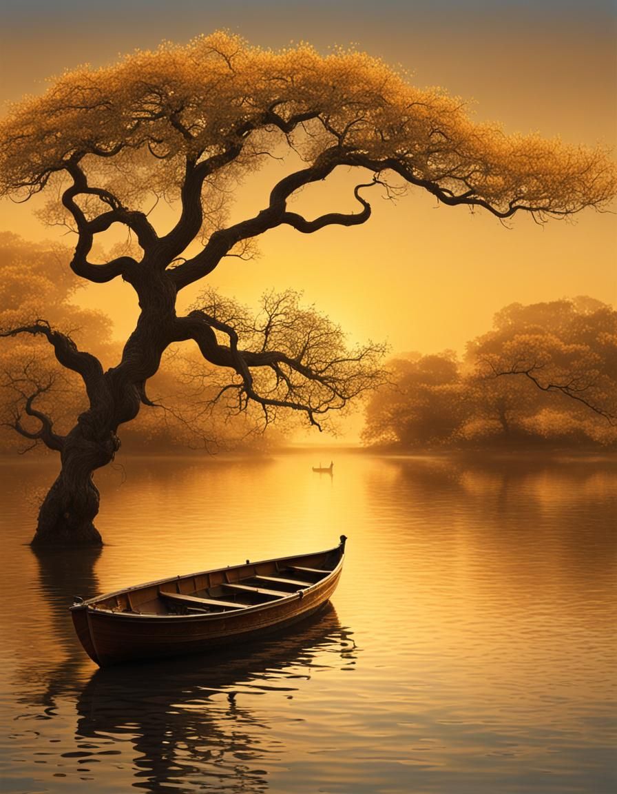 Sunset Boat on Tranquil Waters