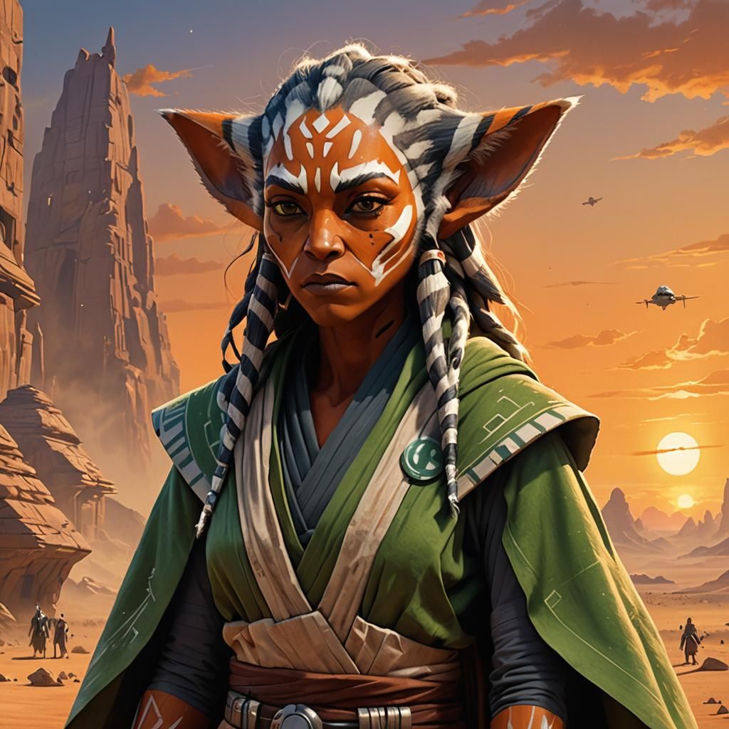 Ahsoka Tano in Afrofuturism Airbrush Style