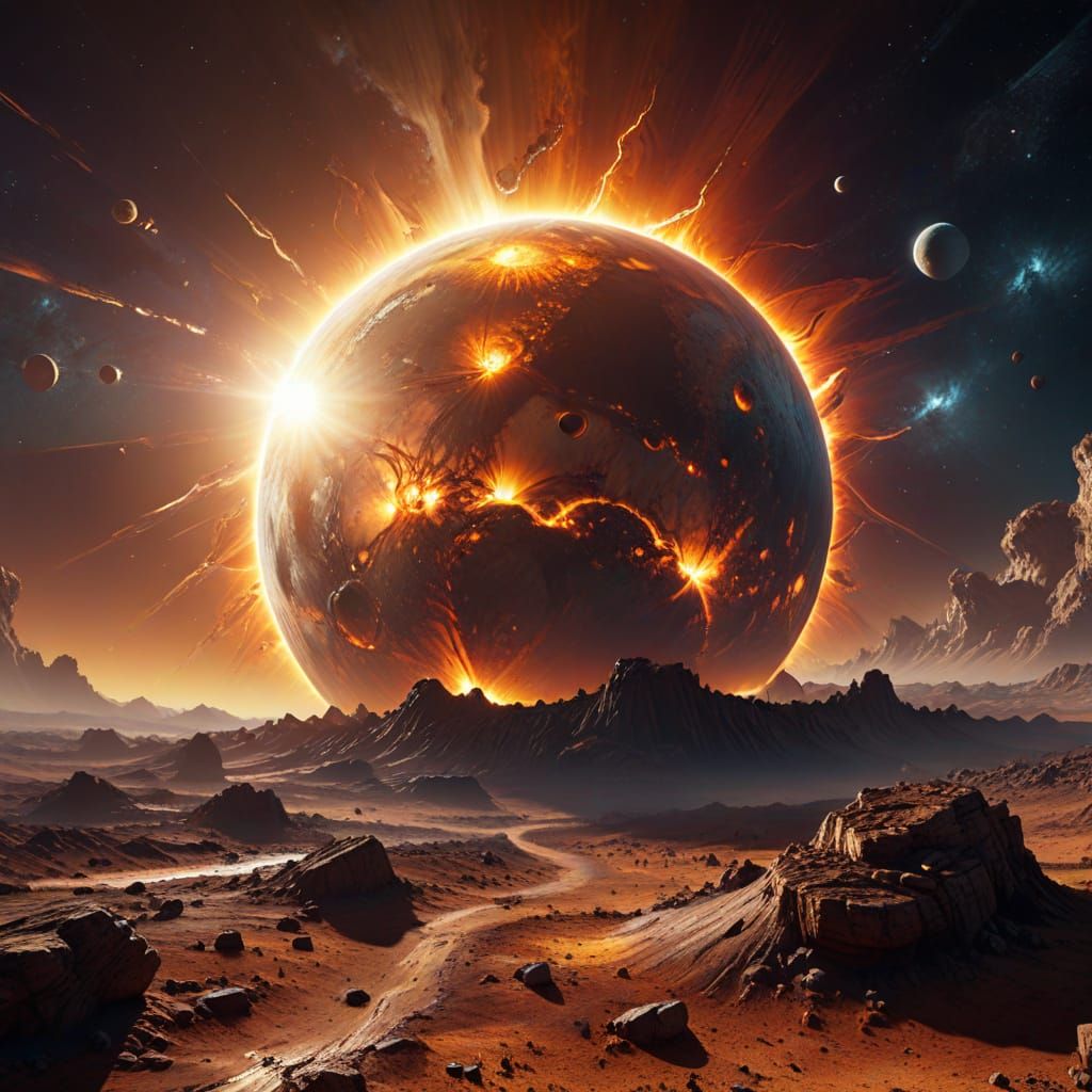 Cosmic Planetary Alignment Concept Art in Fantasy Style