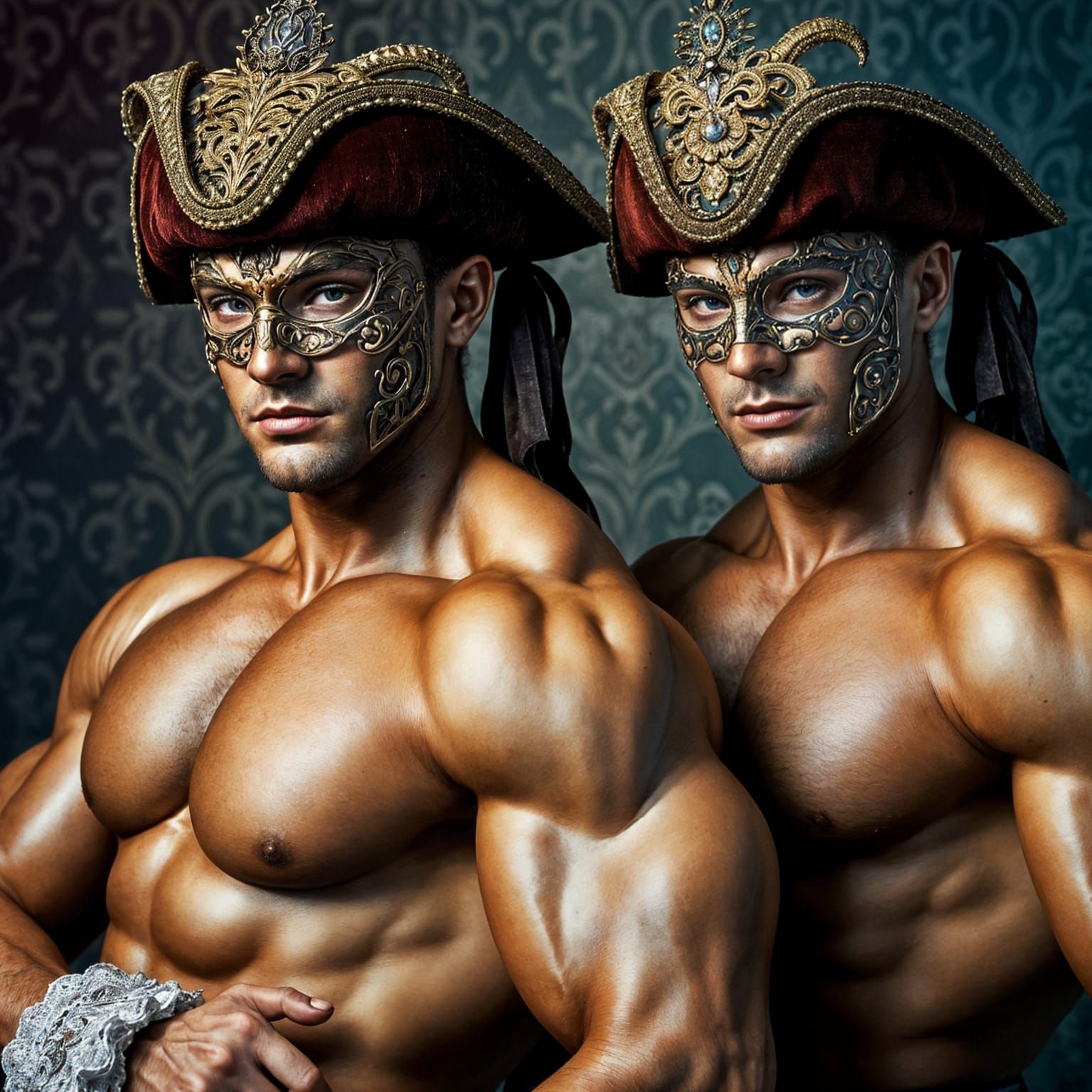 Pirate Bodybuilders in Ornate Venetian Masks