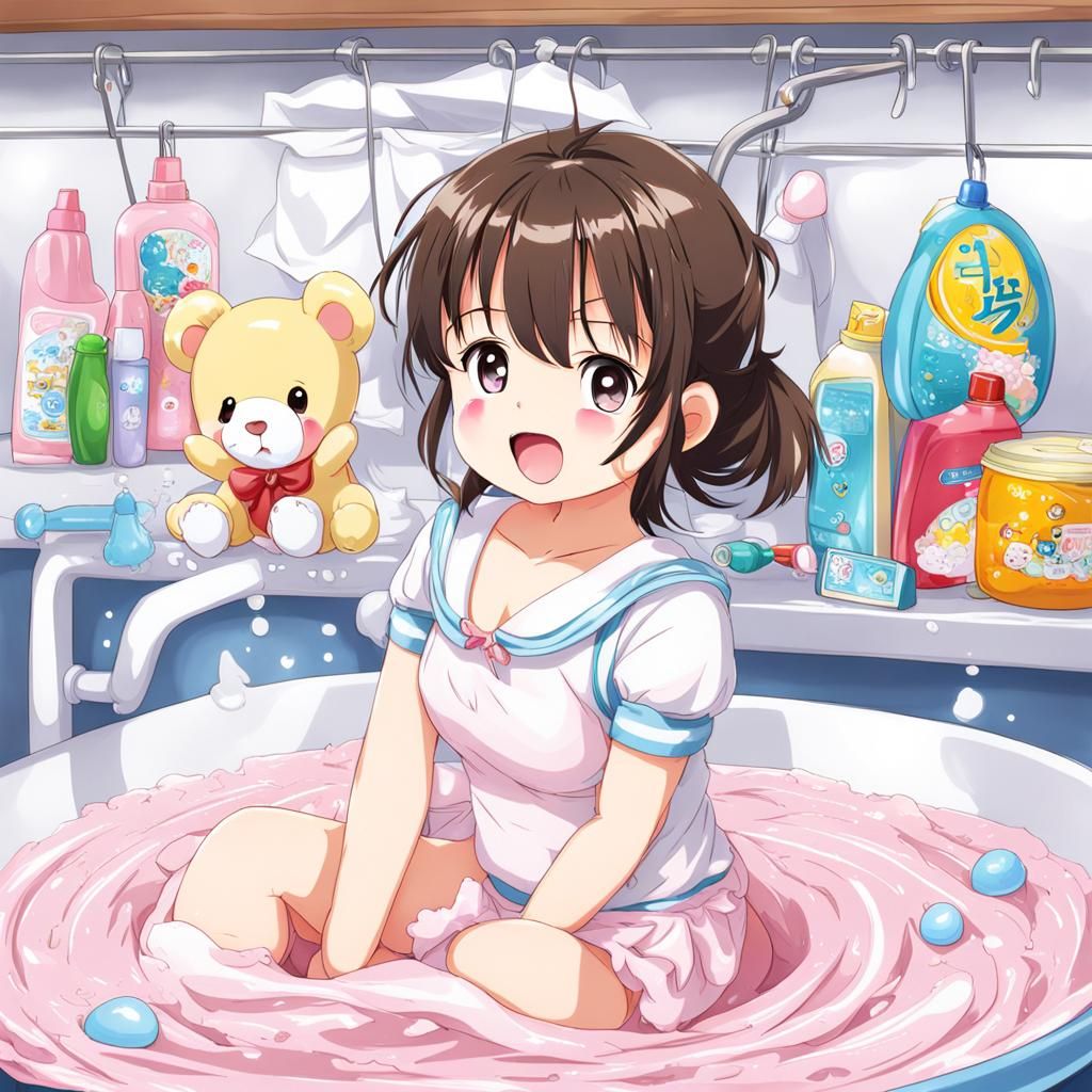 Anime Character in Wet Diaper, Manga Style