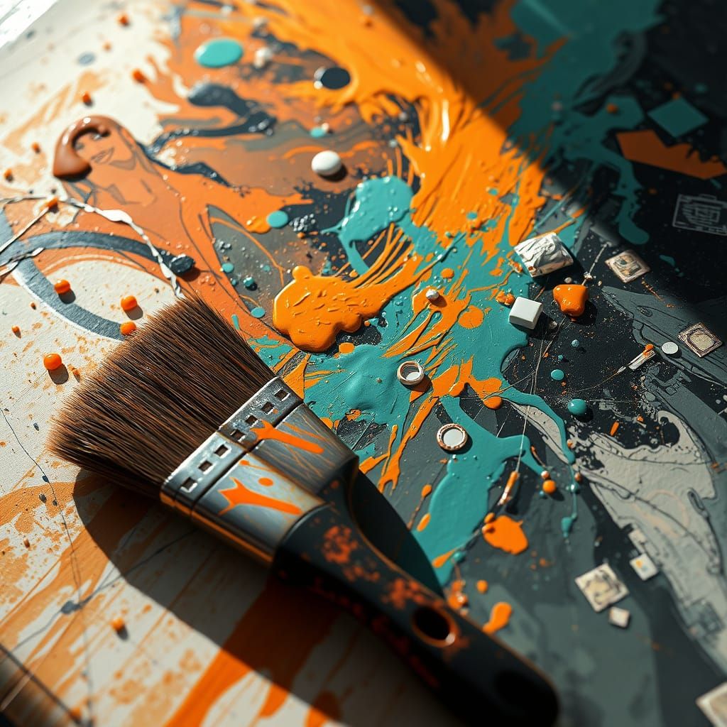 Vibrant Art Studio Scene in Triadic Colors