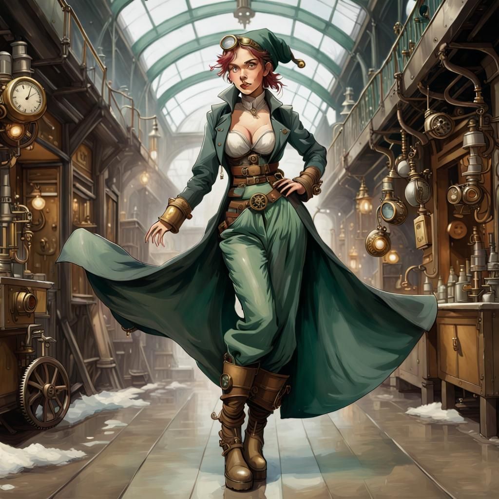 Steampunk Elf Princess Dances in Winter Illustration