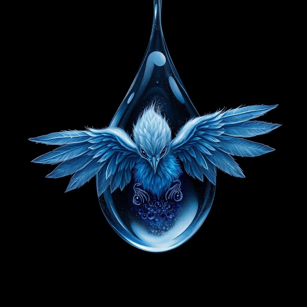 Baby Phoenix in Raindrop: Abstract Expressionism