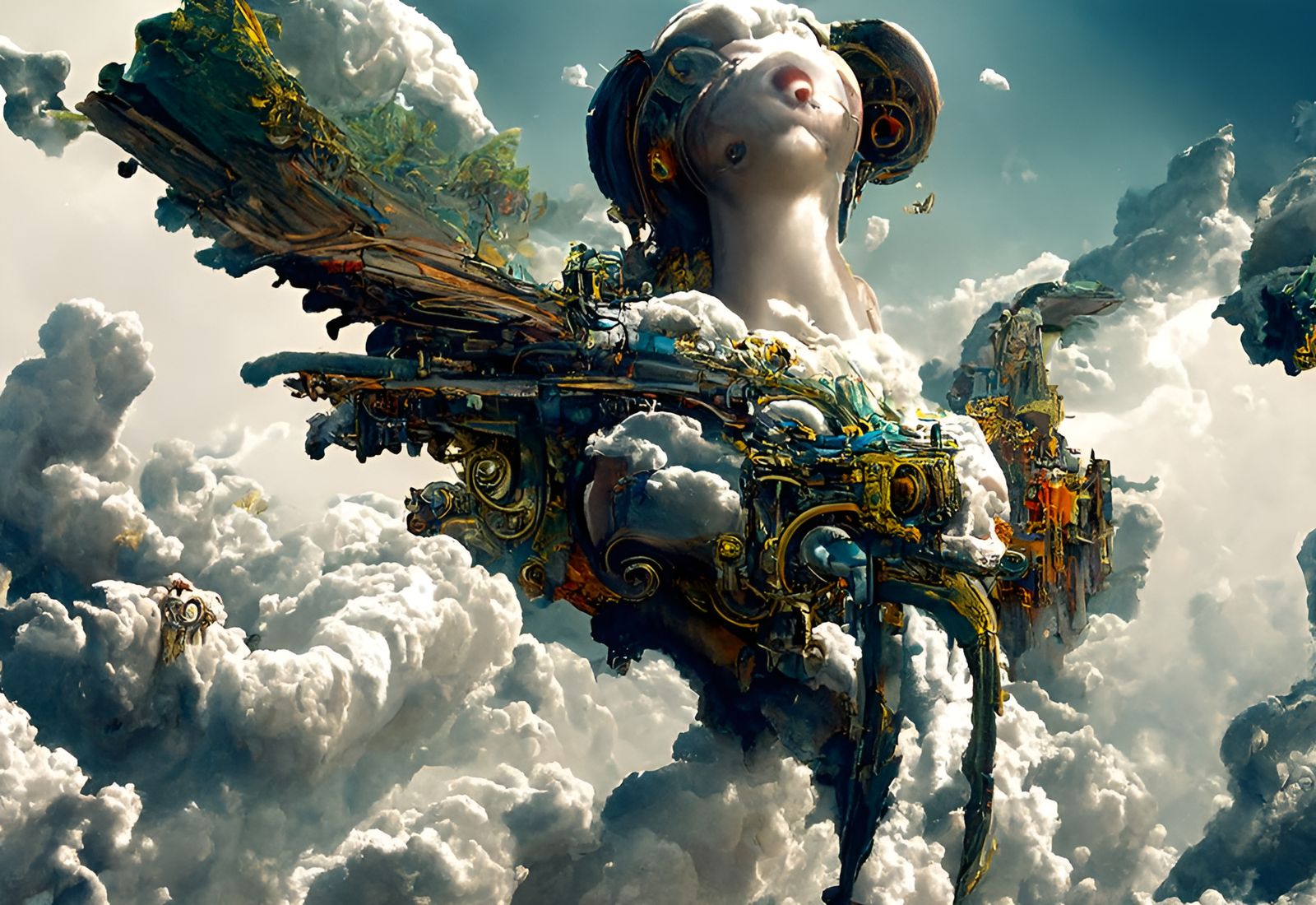 Mechanical Angel's Descent: Hyperrealistic Digital Art