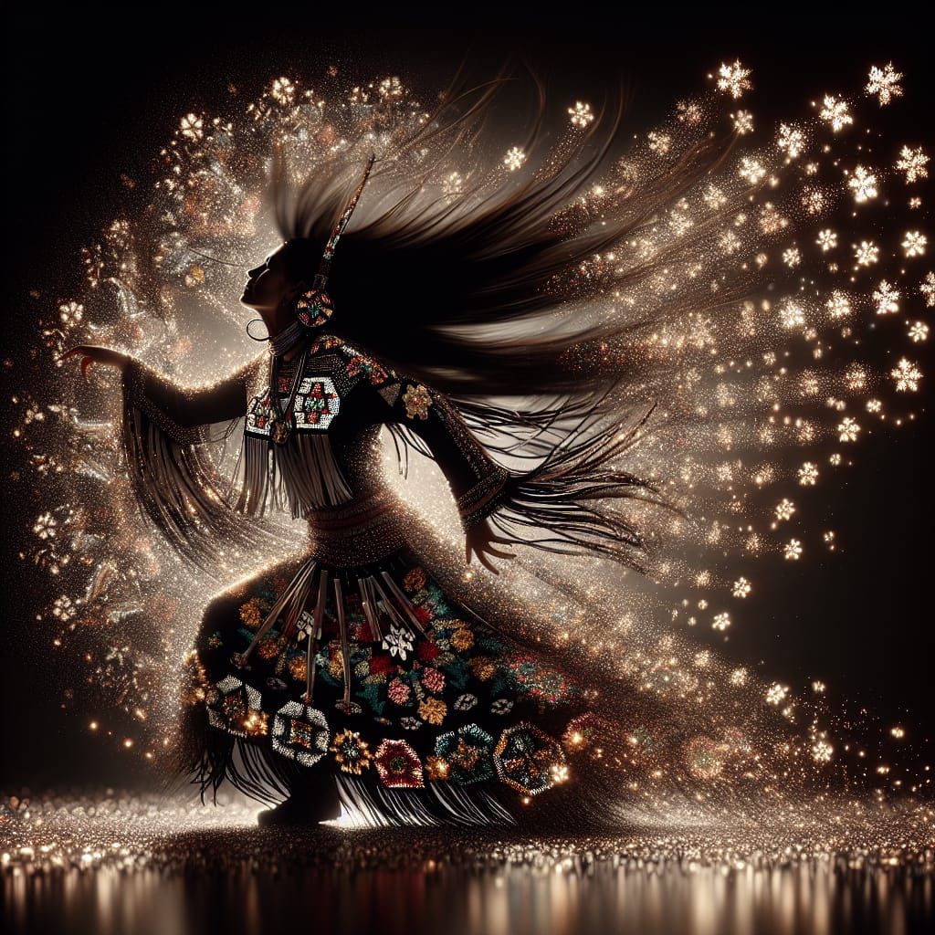 Ojibwe Dancer in Floral Mosaic Digital Art