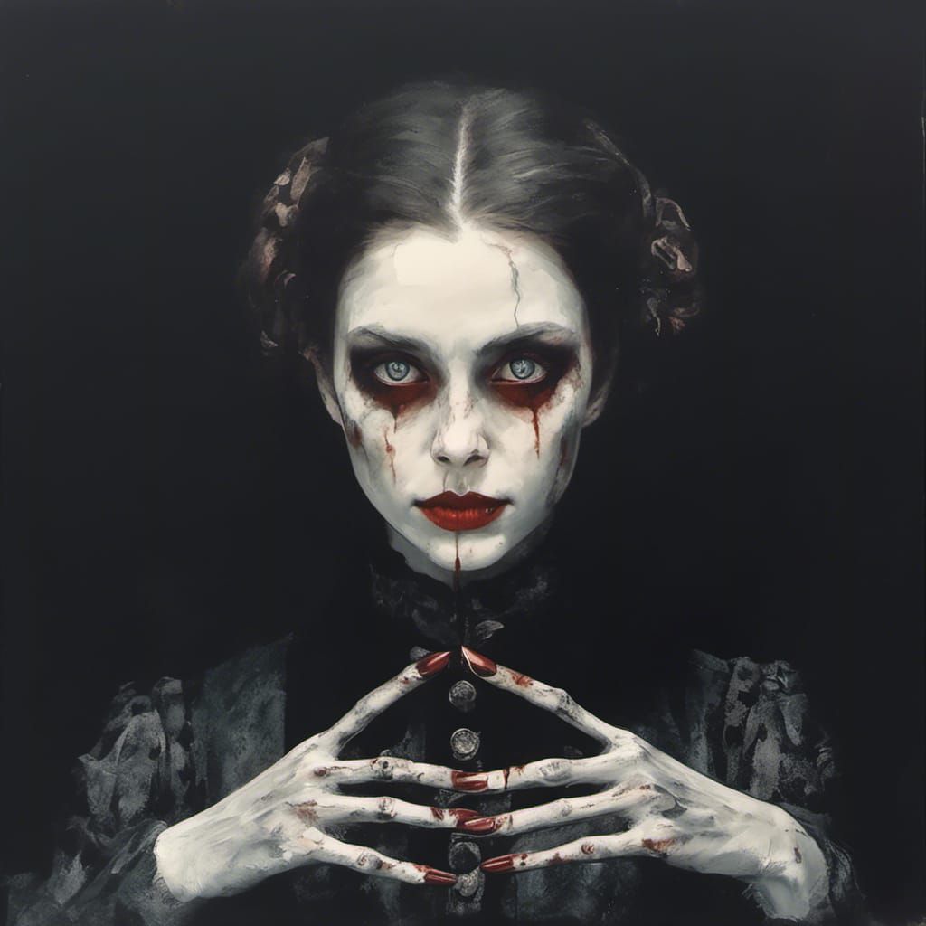Macabre Portrait of a Beautiful Lady in Oil
