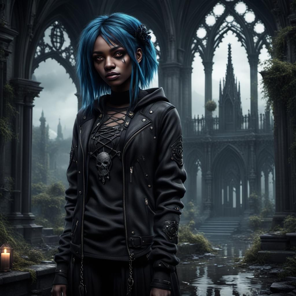 Emo Gothic Teenage Girl in Detailed Matte Painting