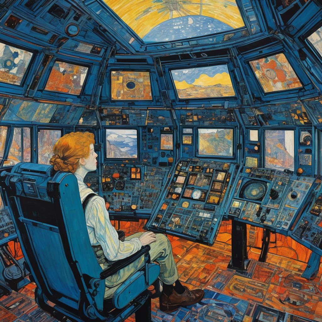 Futuristic Rocket Ship Interior with Floating Astronauts