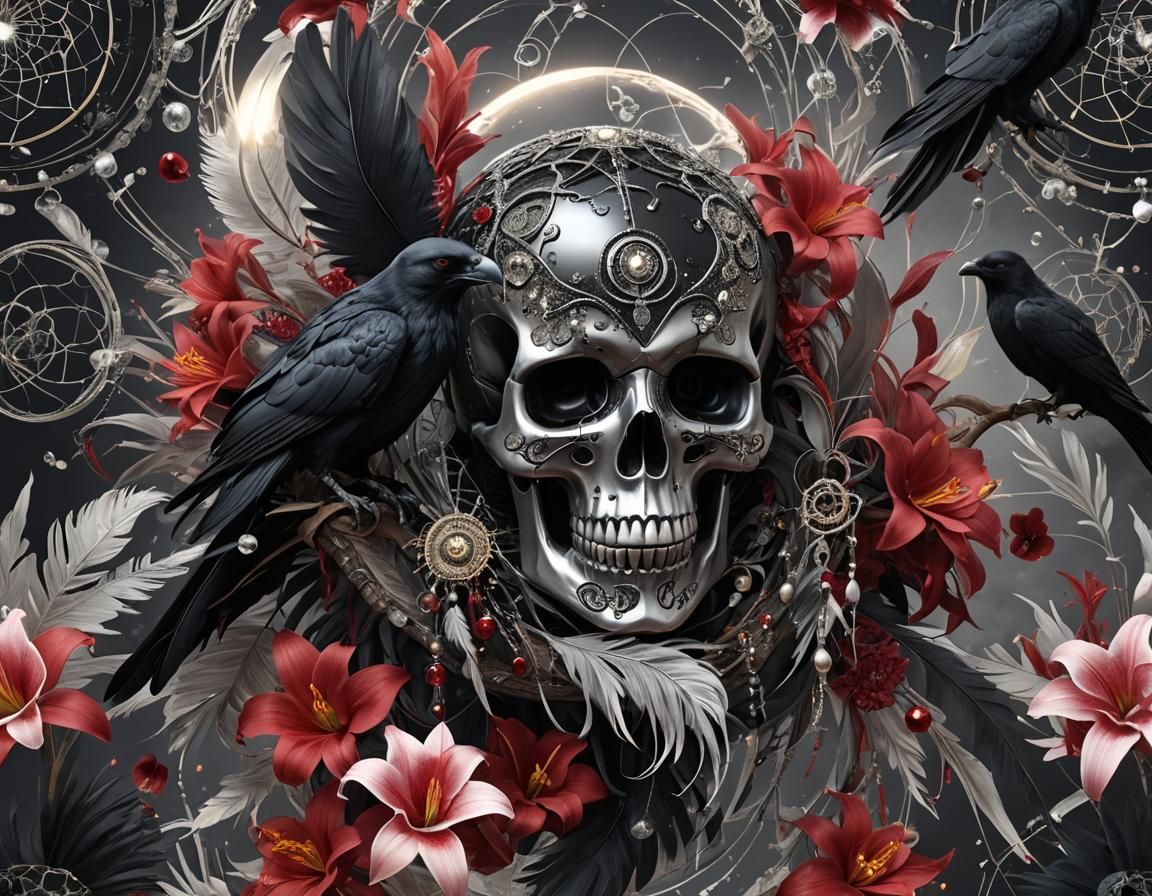 Cosmic Raven and Crystal Skull in Art Deco Style