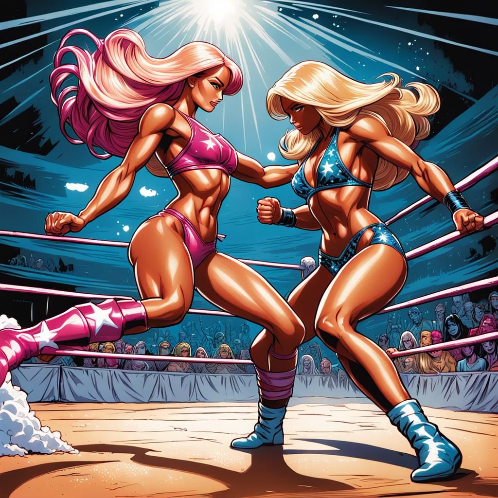 Barbie vs Sindy Bikini Wrestling: Comic Book Art