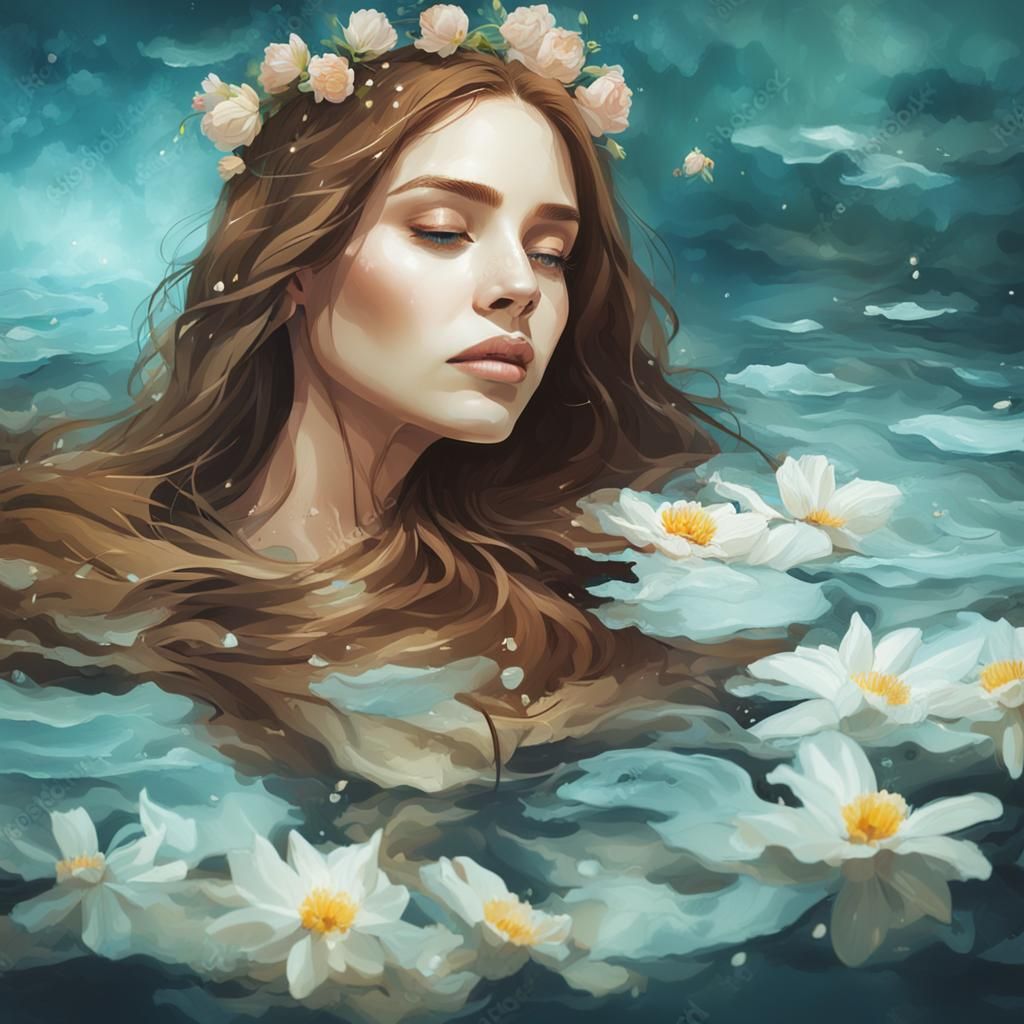 Drowned Woman with Flowers in Soft Light