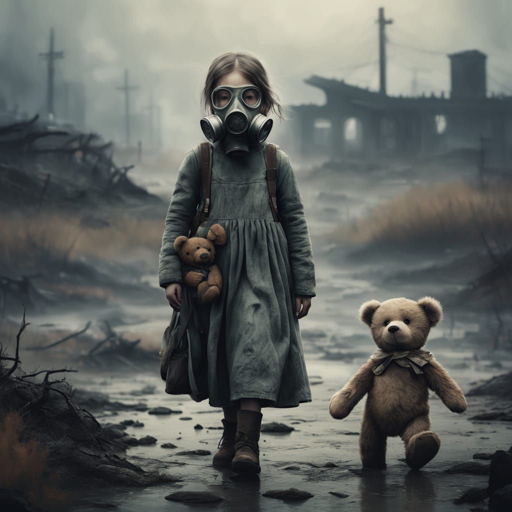 Girl Searches for Lost Pet in War-Torn Landscape