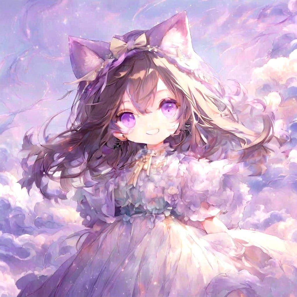 Radiant Anime Cat Girl in Vibrant Neo-Impressionist Style