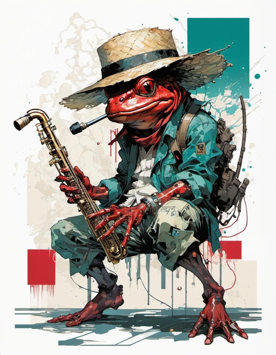 Demonic Toad Musician in Cyberpunk Pixel Art