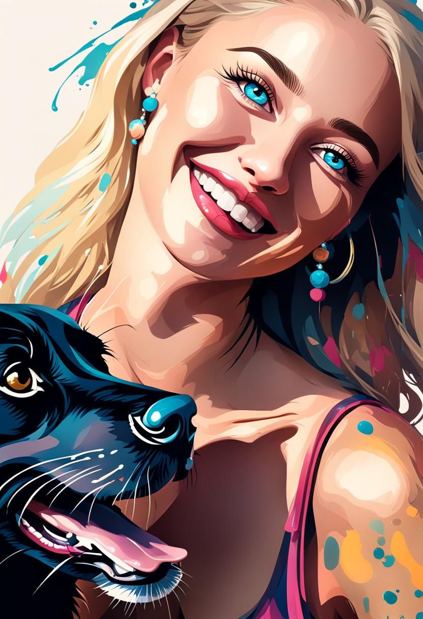 Woman with Dachshund in Graffiti Splash Art
