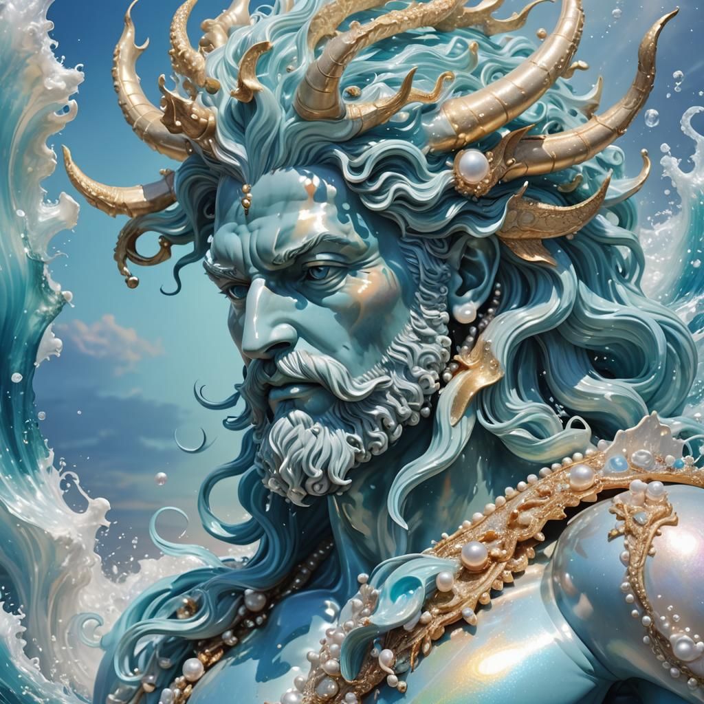 Iridescent Neptune Portrait in Splash Art Style