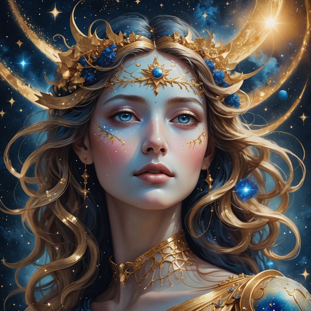 Dreamy Goddess in Starry Cosmos: Surrealist Portrait