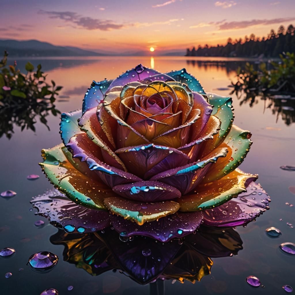 Giant Crystal Rose with Iridescent Dewdrops
