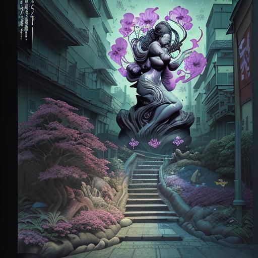 Secret Flower Garden in Vaporwave Film Noir