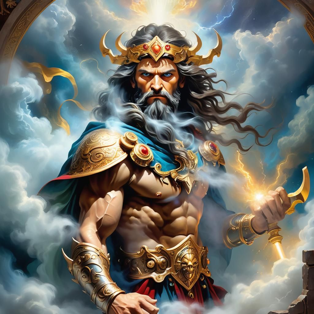 Taranis, God of Thunder, in Renaissance Oil Painting