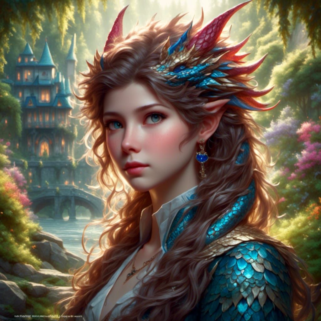 Anna Kendrick with Dragon in Fantasy Landscape