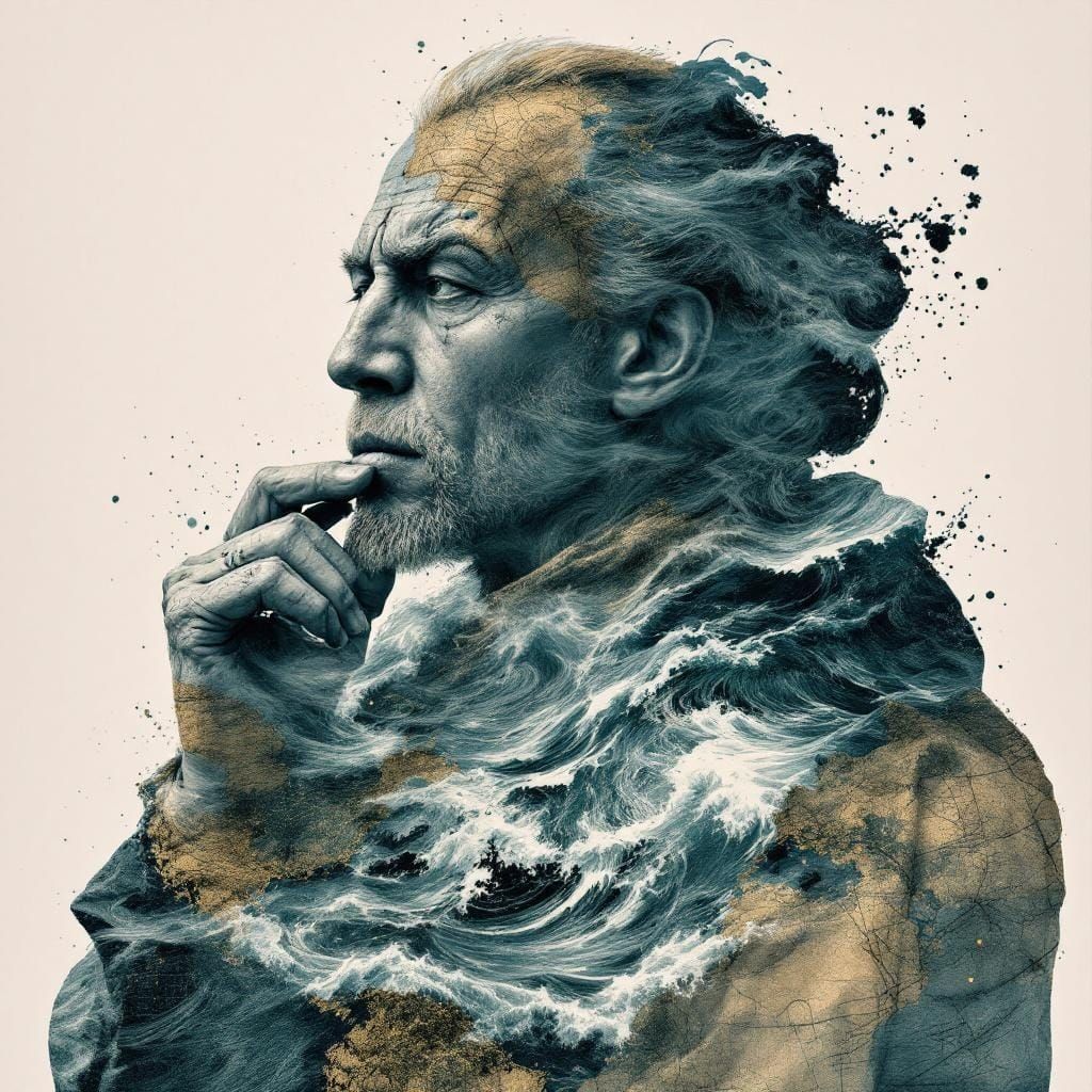 Double Exposure: Ancient Cartographer in Etching-Engraving S...