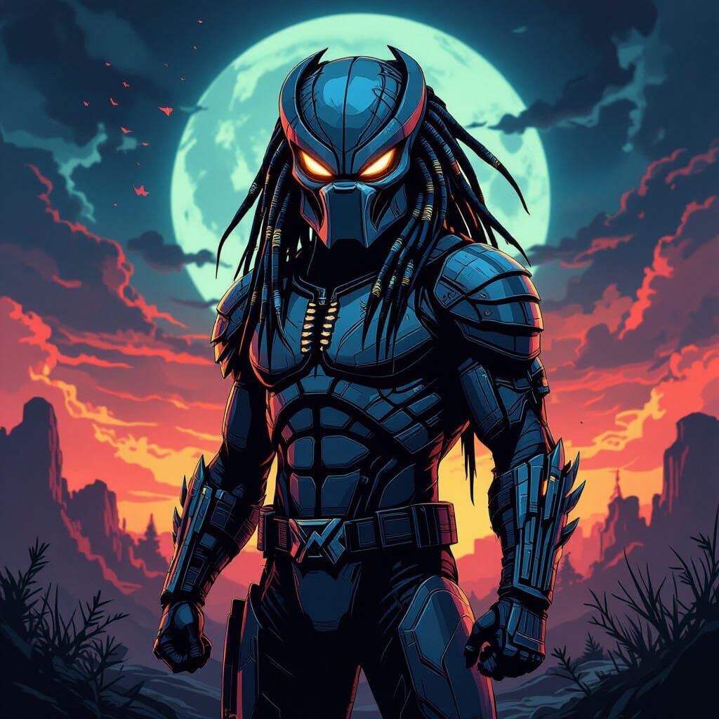 Predator Comic Art in Black Line Style