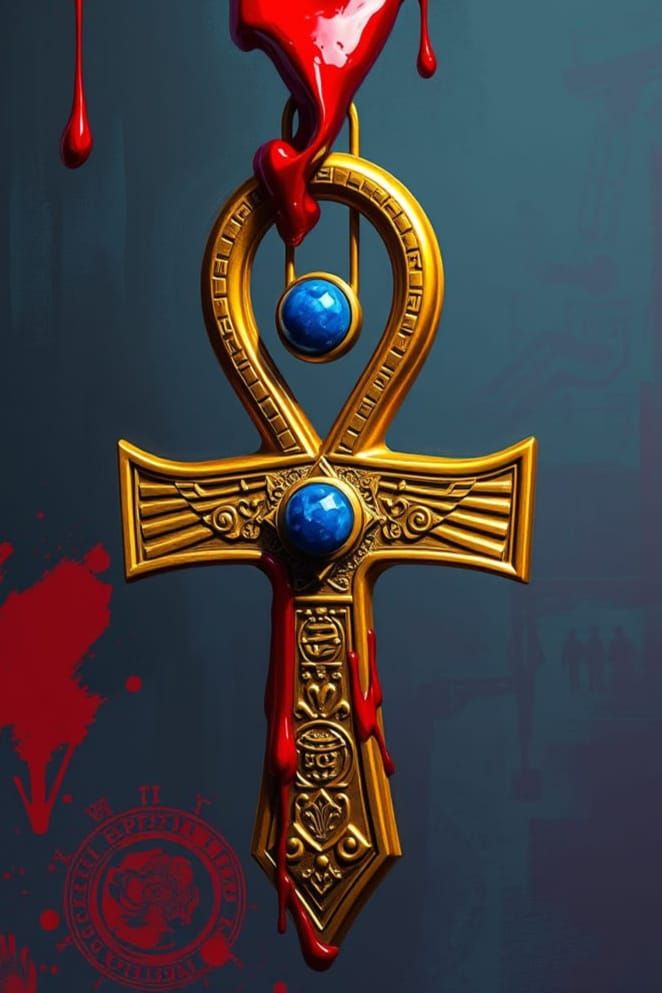 Ancient Egyptian Ankh Dripping with Vibrant Red Paint