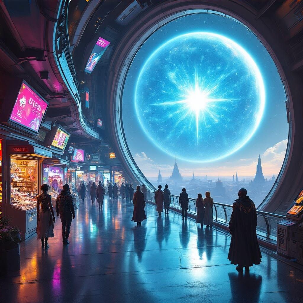 Cosmic Spaceport with Electric Blue Star